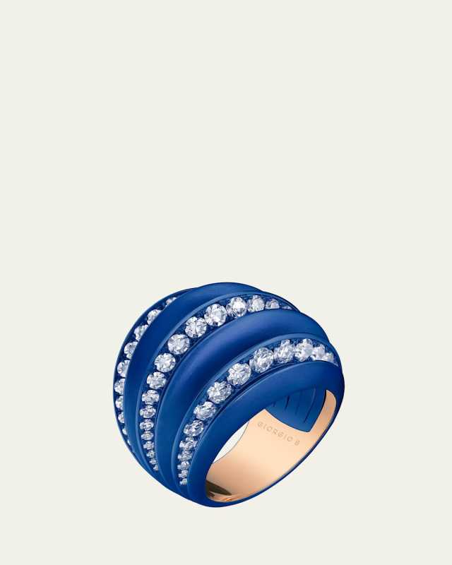 Palma Blue Titanium and 18K Rose Gold Statement Ring with Diamonds